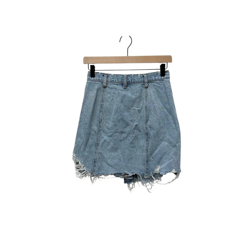 Free People Parker Denim Wrap‎ Mini Skirt Distressed Women's Size 25